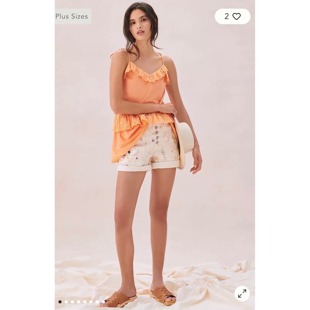 Pilcro The Wanderer Shorts Anthropologie Floral Canvas Button Fly Ivory Size 29